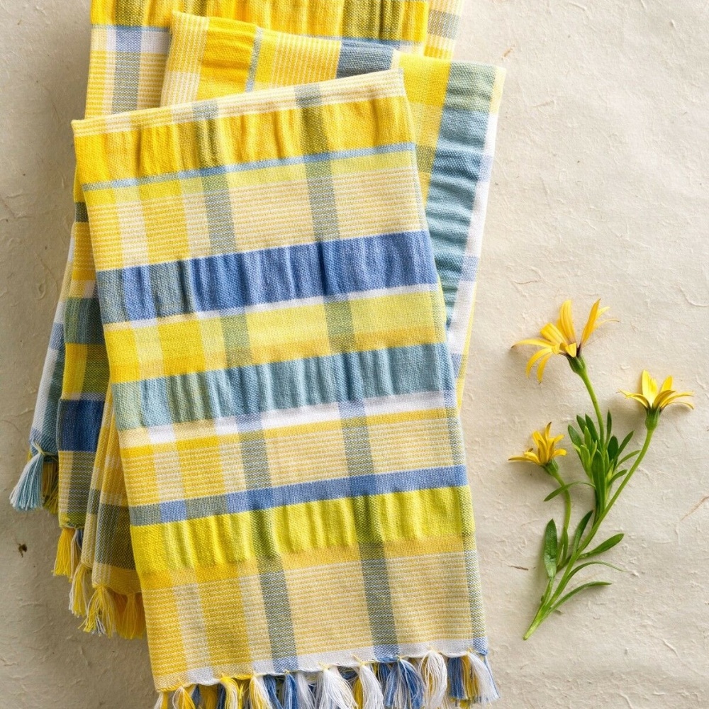 April Cornell Kitchen Napkin Set/4 Yellow Blue NWT